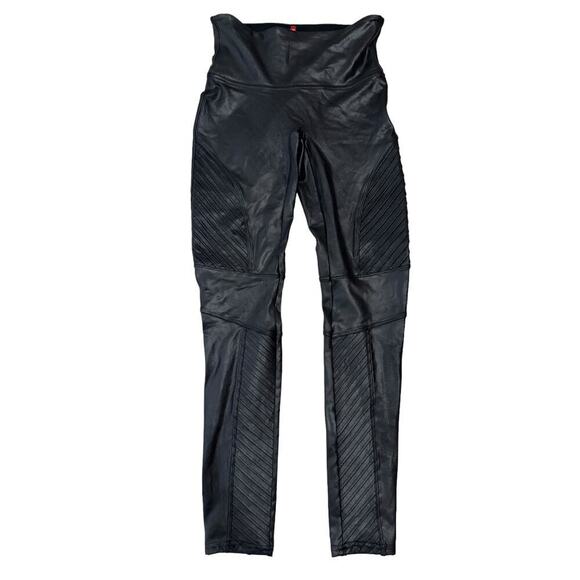 Spanx Faux Leather Moto Leggings High Waisted Ankle Length Black Size Medium - Picture 3 of 11